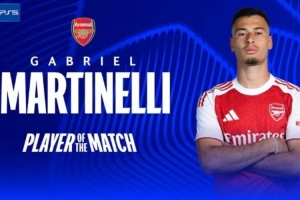 替補(bǔ)登場(chǎng)傳射建功，馬丁內(nèi)利當(dāng)選阿森納2-0畢爾巴鄂一役全場(chǎng)最佳