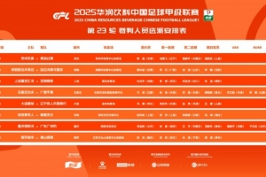 中甲23輪裁判安排：唐順齊擔(dān)任焦點(diǎn)戰(zhàn)重慶銅梁龍VS廣州豹VAR裁判