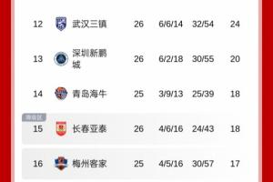 地獄難度！積分榜：新鵬城僅領(lǐng)先降級區(qū)2分，將戰(zhàn)國安+申花+蓉城