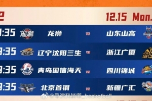 遼寧首個(gè)主場(chǎng)VS衛(wèi)冕冠軍廣廈&跨年迎戰(zhàn)張鎮(zhèn)麟 元旦趙睿周琦VS廣東