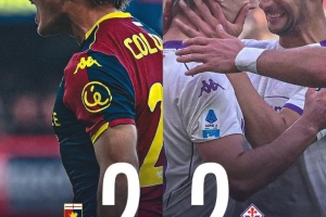 保級區(qū)大戰(zhàn)佛羅倫薩2-2熱那亞，紫百合本賽季仍未嘗勝績繼續(xù)墊底